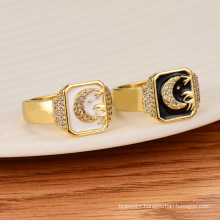 Shangjie OEM Anillo Hip Hop Square Enamel Moon Rings Arabic 18K Gold Plated Ring Jewelley Dainty Fashon Ladies Zircon Rings